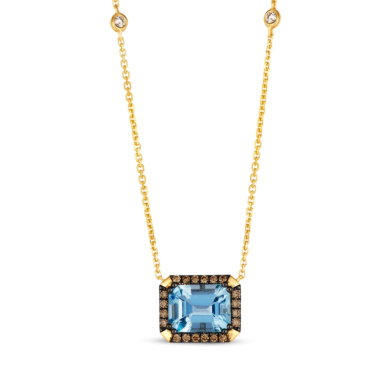 Le Vian Aquamarine Necklace 1/4 ct tw Diamonds 14K Honey Gold 19"