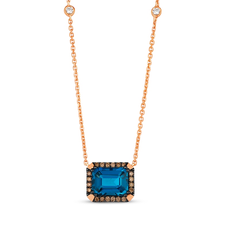 Main Image 1 of Le Vian Blue Topaz Necklace 1/4 ct tw Diamonds 14K Strawberry Gold 19&quot;