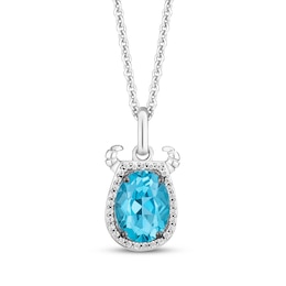 Disney Treasures Monsters, Inc. &quot;Sulley&quot; Oval-Cut Swiss Blue Topaz & Diamond Necklace 1/15 ct tw Sterling Silver 19&quot;