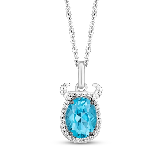 Disney Treasures Monsters, Inc. "Sulley" Oval-Cut Swiss Blue Topaz & Diamond Necklace 1/15 ct tw Sterling Silver 19"