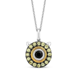 Disney Treasures Monsters, Inc. &quot;Mike&quot; Black Onyx & Peridot Eyeball Necklace Sterling Silver & 10K Yellow Gold 19&quot;