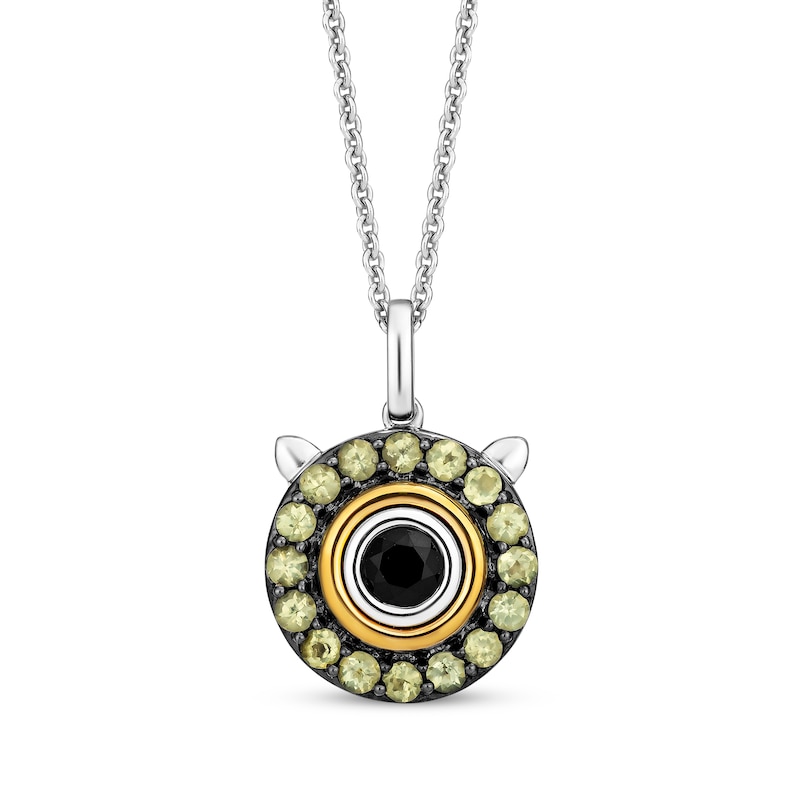 Disney Treasures Monsters, Inc. "Mike" Black Onyx & Peridot Eyeball Necklace Sterling Silver & 10K Yellow Gold 19"