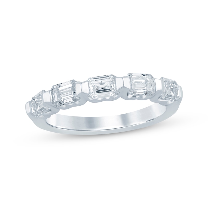 Main Image 1 of Lab-Grown Diamonds by KAY Emerald-Cut Five-Stone Anniversary Ring 1-1/2 ct tw 14K White Gold