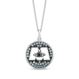 Disney Treasures Monsters, Inc. Swiss Blue Topaz & Diamond Accent Logo Necklace Sterling Silver 19&quot;
