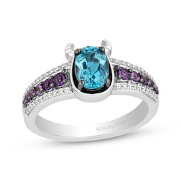 Disney Treasures Monsters, Inc. &quot;Sulley&quot; Oval-Cut Swiss Blue Topaz, Amethyst & Diamond Ring 1/10 ct tw Sterling Silver