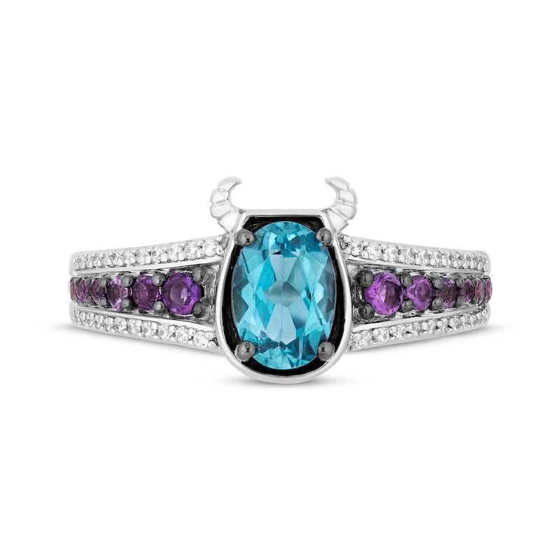 Disney Treasures Monsters, Inc. "Sulley" Oval-Cut Swiss Blue Topaz, Amethyst & Diamond Ring 1/10 ct tw Sterling Silver