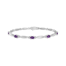 Oval-Cut Amethyst & White Lab-Created Sapphire Link Bracelet Sterling Silver 7.25&quot;