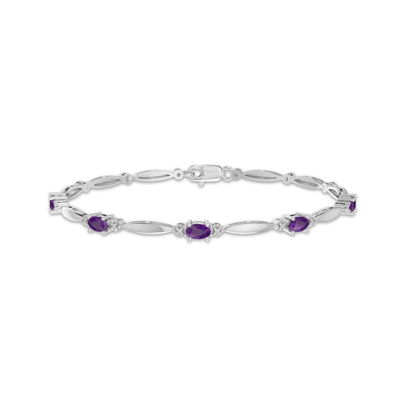 Main Image 1 of Oval-Cut Amethyst & White Lab-Created Sapphire Link Bracelet Sterling Silver 7.25&quot;