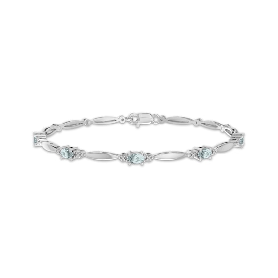 Oval-Cut Aquamarine & White Lab-Created Sapphire Link Bracelet Sterling Silver 7.25"