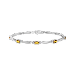 Oval-Cut Citrine & White Lab-Created Sapphire Link Bracelet Sterling Silver 7.25&quot;