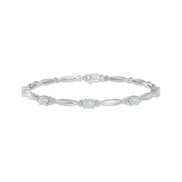 Oval-Cut Lab-Created Opal & White Lab-Created Sapphire Link Bracelet Sterling Silver 7.25&quot;
