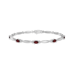 Oval-Cut Garnet & White Lab-Created Sapphire Link Bracelet Sterling Silver 7.25&quot;