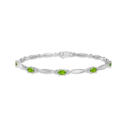 Oval-Cut Peridot & White Lab-Created Sapphire Link Bracelet Sterling Silver 7.25&quot;