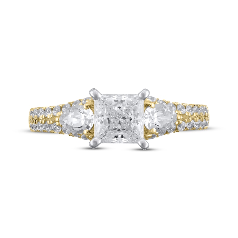 Main Image 3 of Princess-Cut & Pear-Shaped Diamond Three-Stone Engagement Ring 1-3/4 ct tw 14K Two-Tone Gold