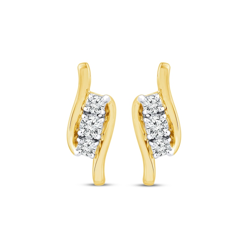 Main Image 2 of Three-Stone Diamond Earrings 1/4 ct tw 10K Yellow Gold