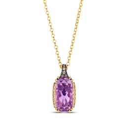 Le Vian Cushion-Cut Amethyst Necklace 1/6 ct tw Diamonds 14K Honey Gold 19&quot;