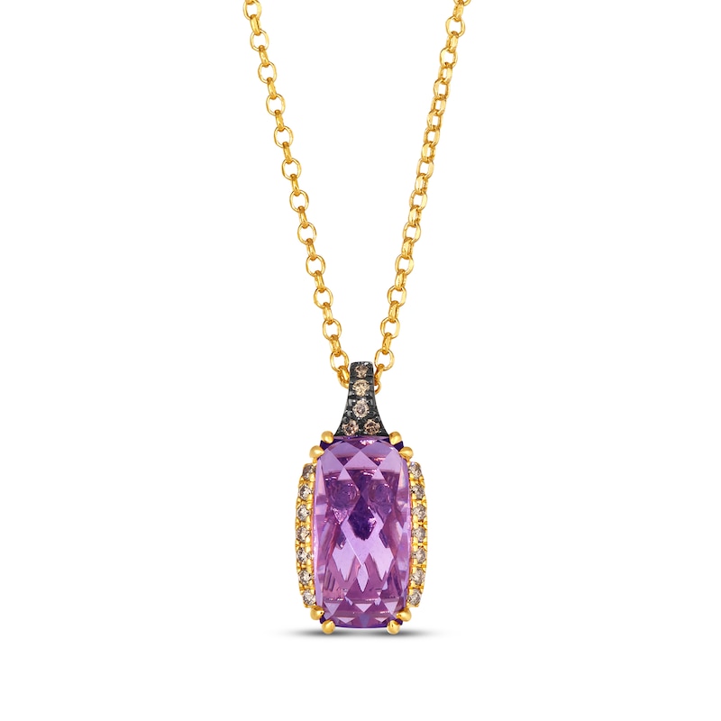 Main Image 1 of Le Vian Cushion-Cut Amethyst Necklace 1/6 ct tw Diamonds 14K Honey Gold 19&quot;