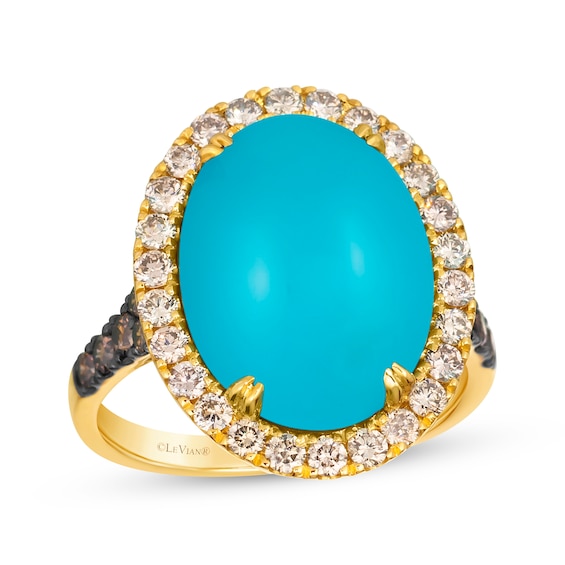 Le Vian Oval-Cut Turquoise Ring 7/8 ct tw Diamonds 14K Honey Gold