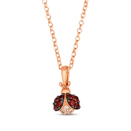 Le Vian Garden Party Garnet Ladybug Necklace 1/20 ct tw Diamonds 14K Strawberry Gold 19&quot;