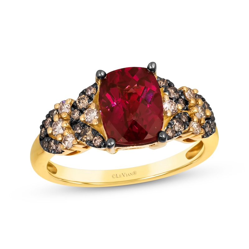 Main Image 1 of Le Vian Venetian Mosaic Cushion-Cut Rhodolite Garnet Ring 3/8 ct tw Diamonds 14K Honey Gold