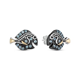 Disney Treasures Finding Nemo &quot;Dory&quot; Blue Topaz & Diamond Stud Earrings 1/20 ct tw Sterling Silver & 10K Yellow Gold