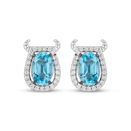Disney Treasures Monsters, Inc. &quot;Sulley&quot; Oval-Cut Swiss Blue Topaz & Diamond Earrings Sterling Silver