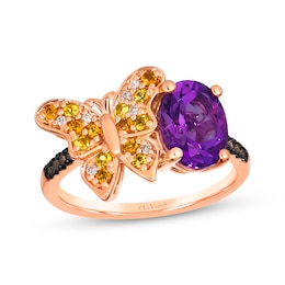 Le Vian Garden Party Amethyst, Garnet & Yellow Sapphire Butterfly Ring 1/15 ct tw Diamonds 14K Strawberry Gold