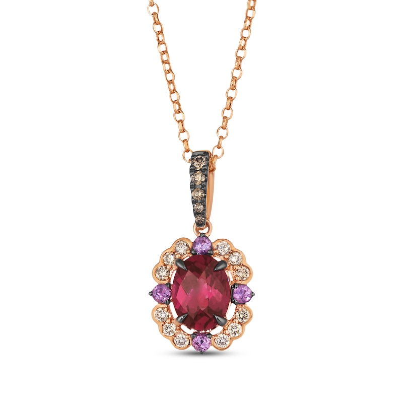 Main Image 1 of Le Vian Venetian Color on Color Garnet & Pink Sapphire Necklace 1/3 ct tw Diamonds 14K Strawberry Gold 19&quot;