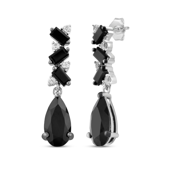 Pear-Shaped & Baguette-Cut Black Onyx & White Lab-Created Sapphire Dangle Earrings Sterling Silver