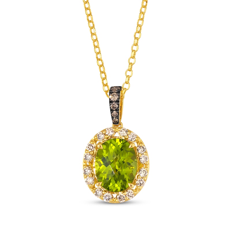 Main Image 1 of Le Vian Oval-Cut Peridot Necklace 3/8 ct tw Diamonds 14K Honey Gold 19&quot;