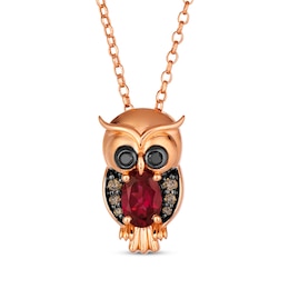 Le Vian Garden Party Garnet Owl Necklace 1/6 ct tw Diamonds 14K Strawberry Gold 19&quot;