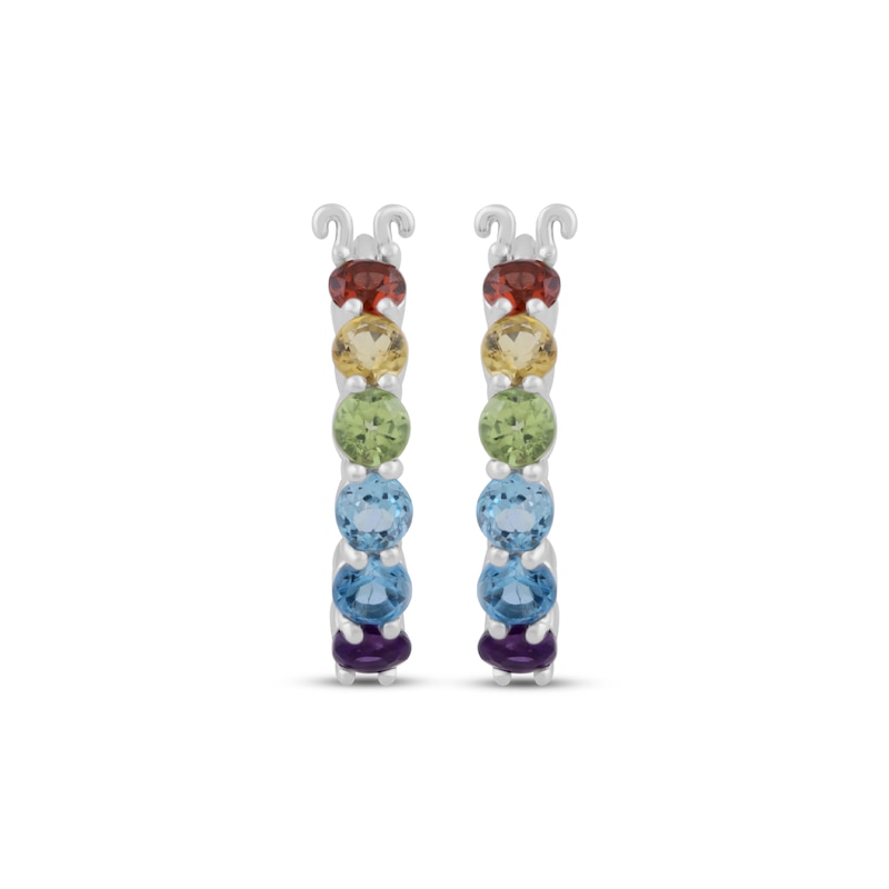 Main Image 2 of Multi-Gemstone Rainbow Hoop Earrings Sterling Silver