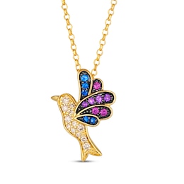 Le Vian Garden Party Sapphire, Amethyst & Garnet Songbird Necklace 1/6 ct tw Diamonds 14K Honey Gold 19&quot;