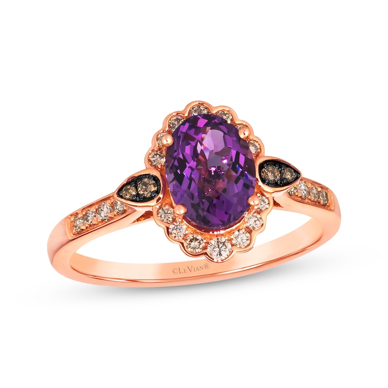 Main Image 1 of Le Vian Oval-Cut Amethyst Ring 1/4 ct tw Diamonds 14K Strawberry Gold