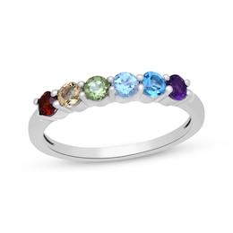 Multi-Gemstone Rainbow Ring Sterling Silver