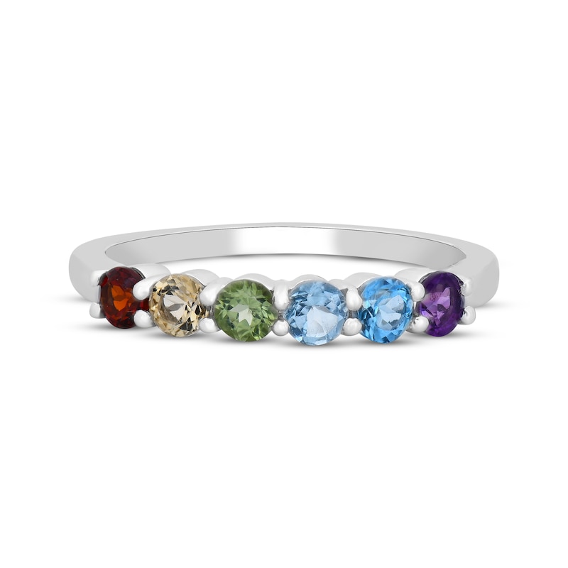 Multi-Gemstone Rainbow Ring Sterling Silver