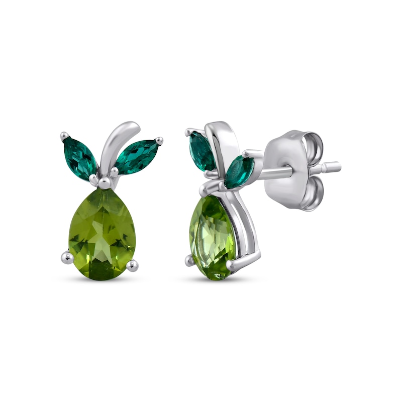 Main Image 1 of Pear-Shaped Peridot & Marquise-Cut Lab-Created Emerald Pear Earrings Sterling Silver