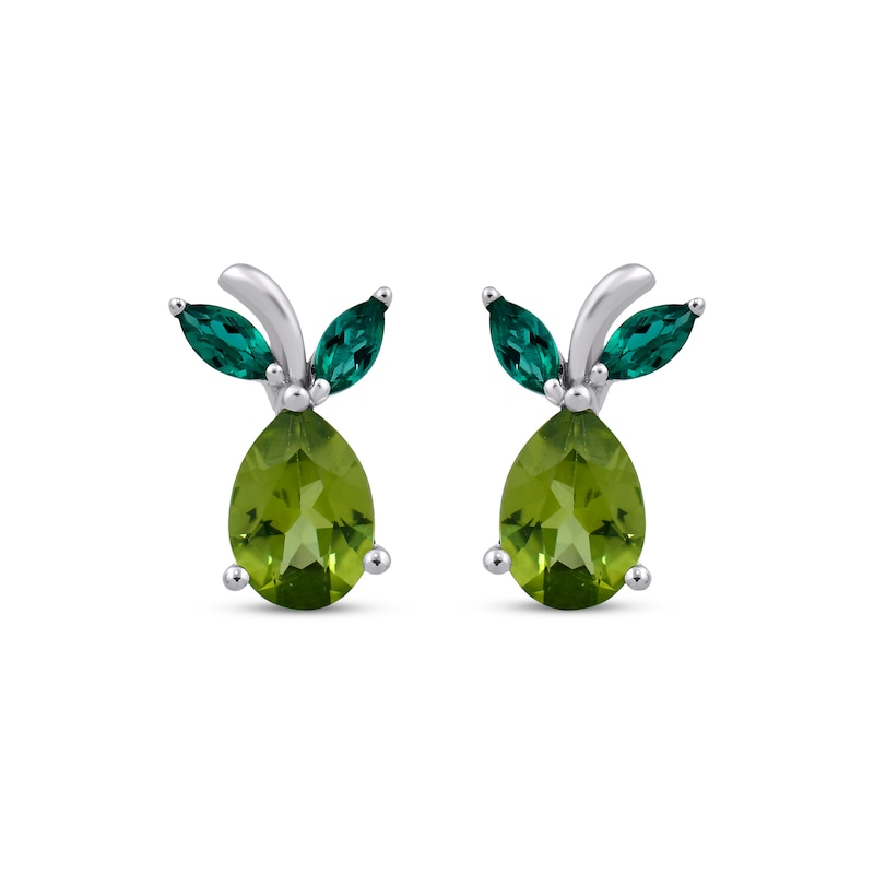 Main Image 2 of Pear-Shaped Peridot & Marquise-Cut Lab-Created Emerald Pear Earrings Sterling Silver