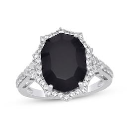 Fancy-Cut Black Onyx & White Lab-Created Sapphire Ring Sterling Silver