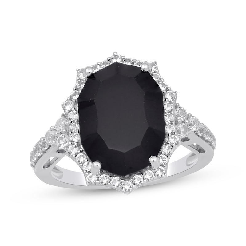 Main Image 1 of Fancy-Cut Black Onyx & White Lab-Created Sapphire Ring Sterling Silver