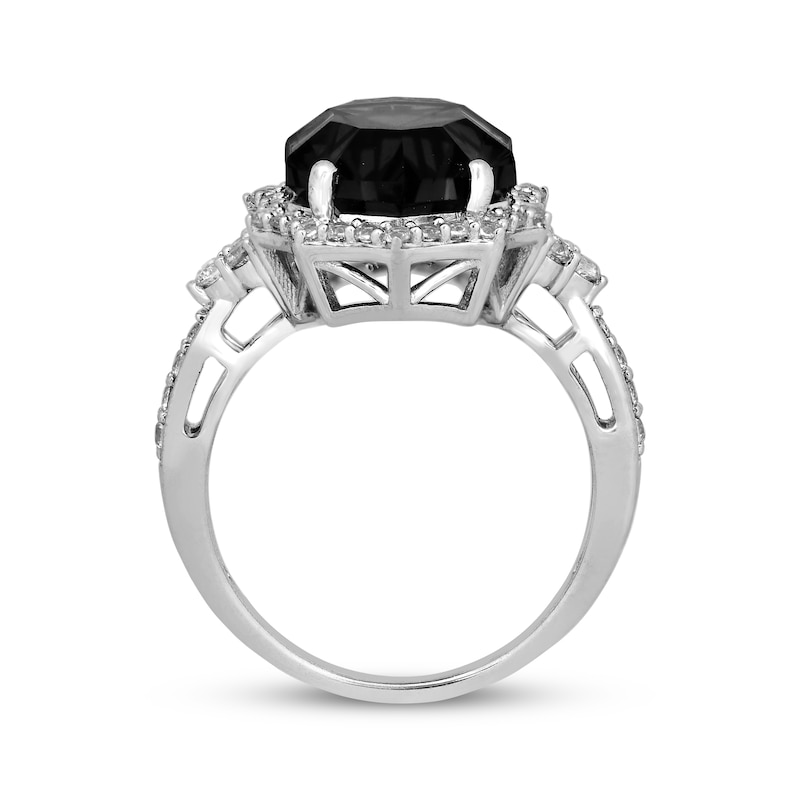 Main Image 3 of Fancy-Cut Black Onyx & White Lab-Created Sapphire Ring Sterling Silver