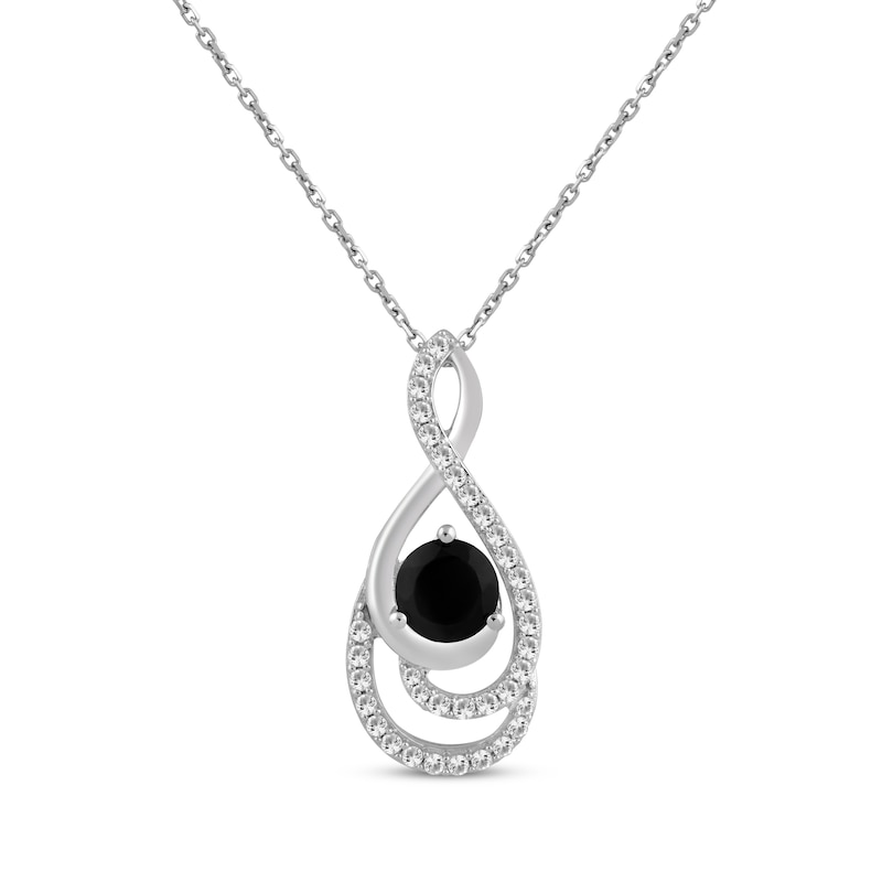 Main Image 1 of Black Onyx & White Lab-Created Sapphire Swirl Necklace Sterling Silver 18&quot;