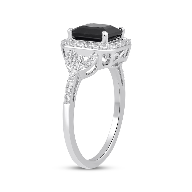 Main Image 2 of Octagon-Cut Black Onyx & White Lab-Created Sapphire Ring Sterling Silver