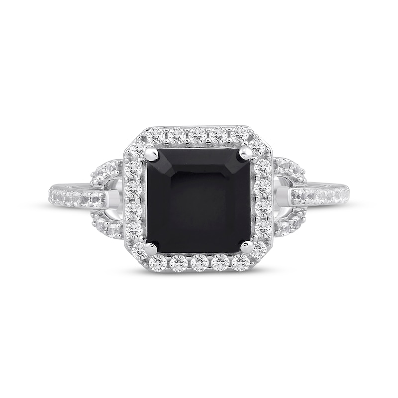 Main Image 3 of Octagon-Cut Black Onyx & White Lab-Created Sapphire Ring Sterling Silver