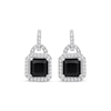 Thumbnail Image 2 of Octagon-Cut Black Onyx & White Lab-Created Sapphire Doorknocker Earrings Sterling Silver