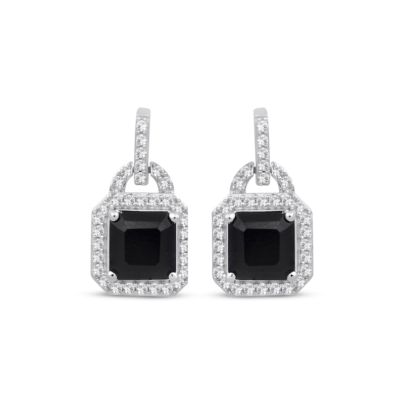 Main Image 2 of Octagon-Cut Black Onyx & White Lab-Created Sapphire Doorknocker Earrings Sterling Silver