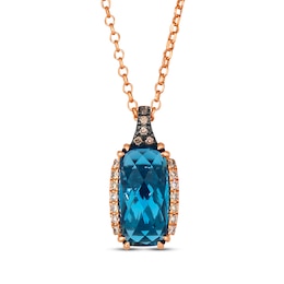 Le Vian Cushion-Cut Blue Topaz Necklace 1/6 ct tw Diamonds 14K Strawberry Gold 19&quot;