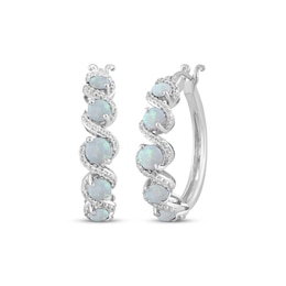 Lab-Created Opal & White Lab-Created Sapphire Swirl Hoop Earrings Sterling Silver