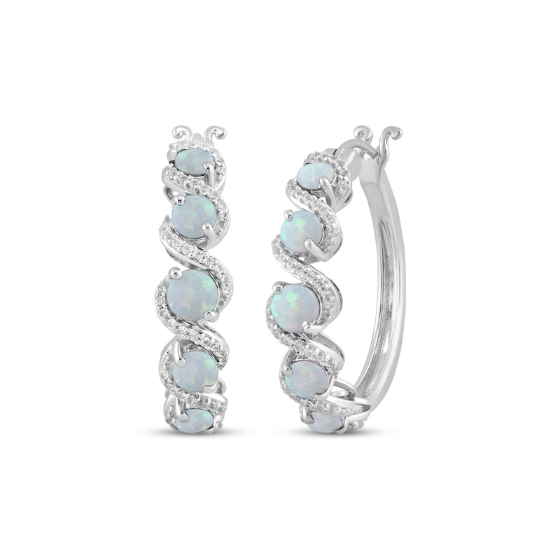 Lab-Created Opal & White Lab-Created Sapphire Swirl Hoop Earrings Sterling Silver