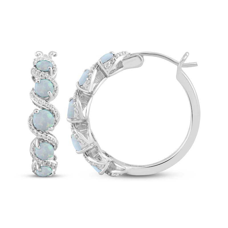 Lab-Created Opal & White Lab-Created Sapphire Swirl Hoop Earrings Sterling Silver